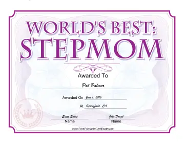 Worlds Best Stepmom Award certificate