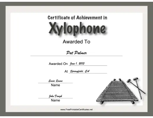 Xylophone Instrumental Music certificate