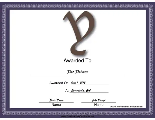 Y Monogram certificate