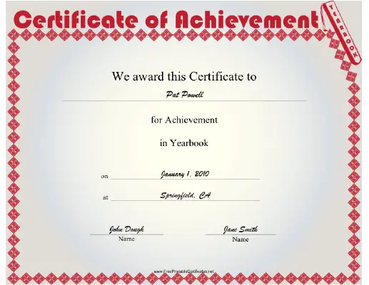 Yearbook certificate