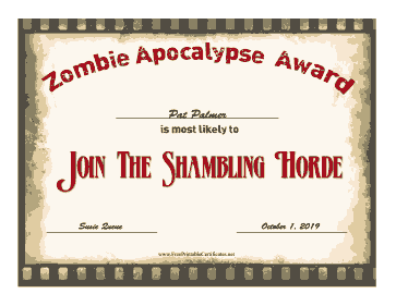 Zombie Award Join The Horde certificate