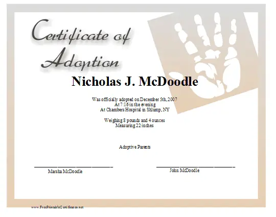 Adoption certificate