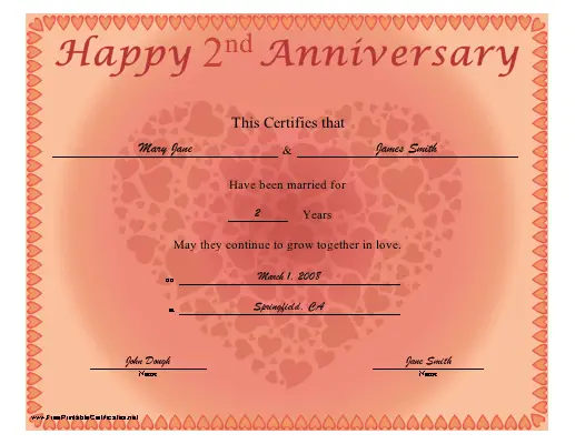 Anniversary certificate
