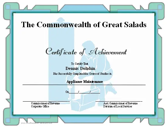 Achievement - Appliances certificate