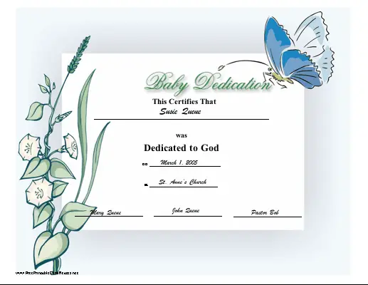 Baby Dedication certificate