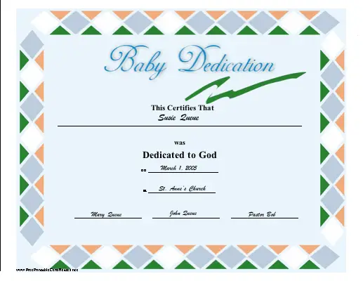 Baby Dedication certificate
