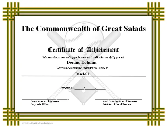 Achievement - Baseball certificate