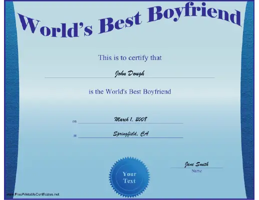 Best Boyfriend certificate