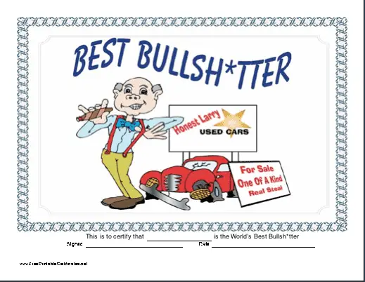Best BullSh*tter certificate