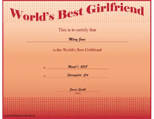 Best Girlfriend certificate