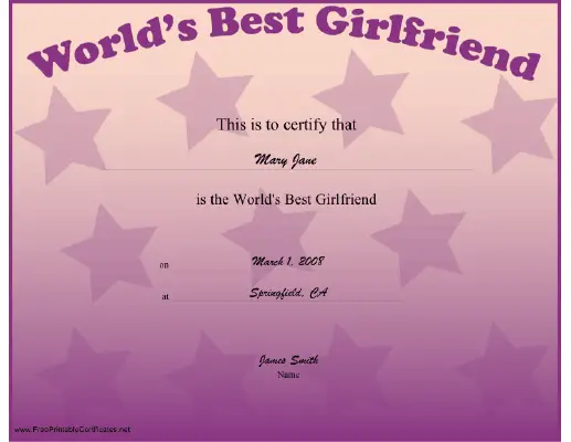 Best Girlfriend certificate