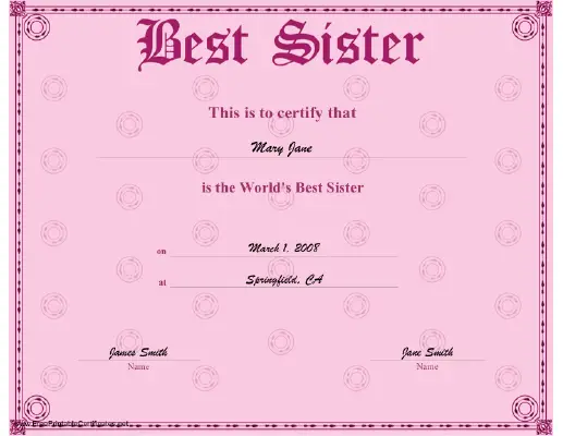 Best Sister certificate