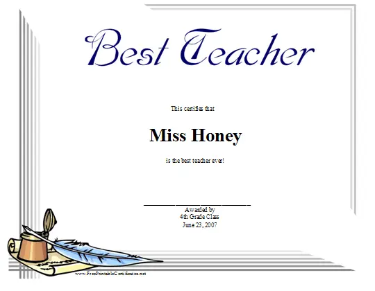 Best Teacher certificate