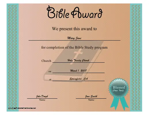 Bible Award certificate