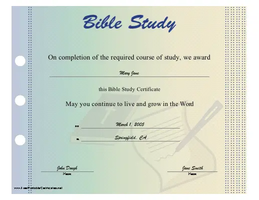 Bible Study certificate