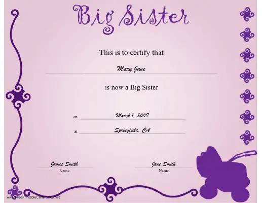 Big Sister certificate