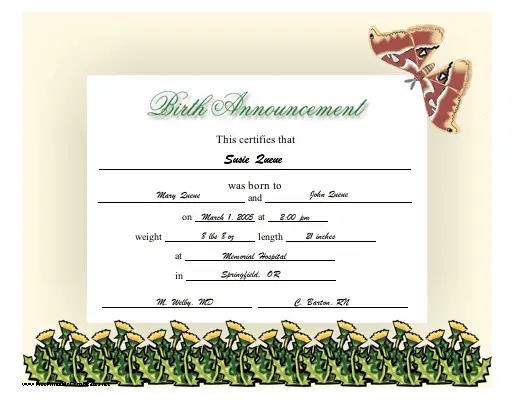Birth Announcement certificate