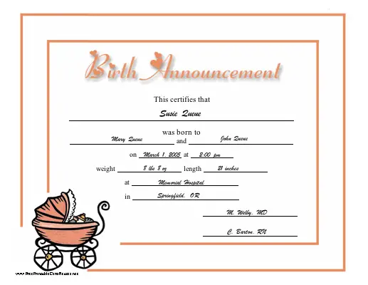 Birth Announcement certificate