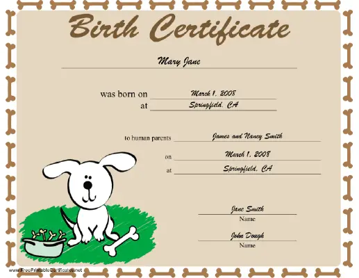 Dog Birth certificate