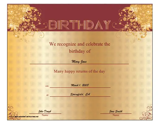 Birthday certificate