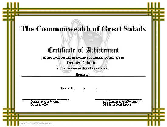 Achievement - Bowling certificate