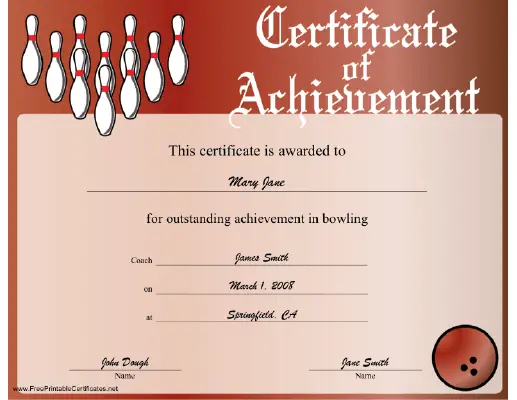 Bowling Achievement certificate