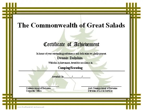 Achievement - Camping certificate