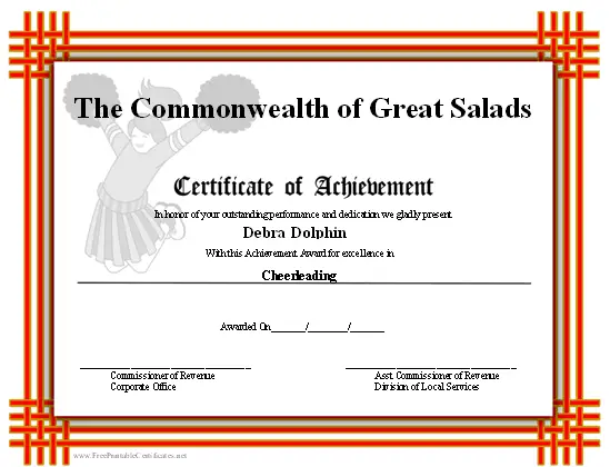 Achievement - Cheerleader certificate