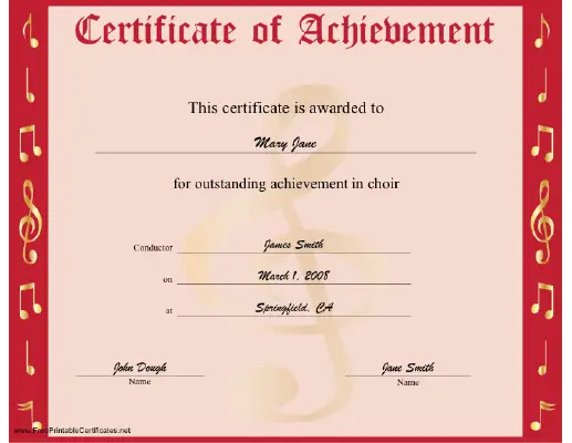 Choir Achievement certificate