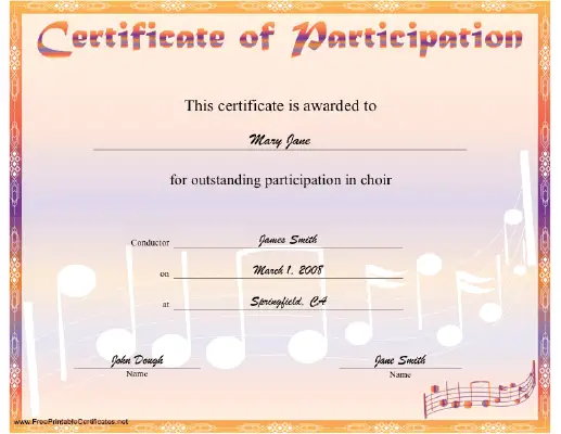 Choir Participation certificate