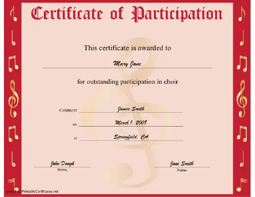 Choir Participation certificate