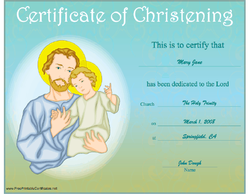 Christening certificate