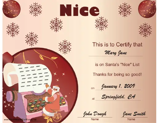 Christmas Nice certificate