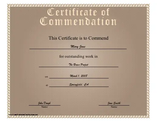 Commendation certificate