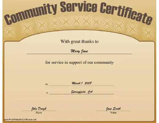 Community Service certificate