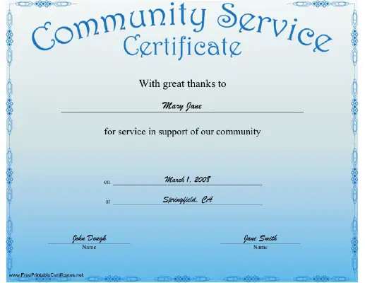 Community Service certificate