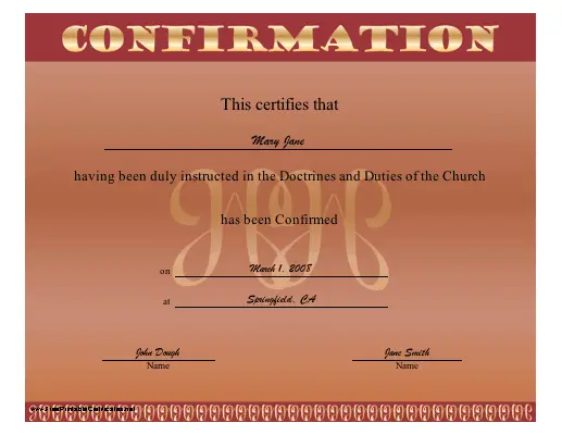 Confirmation certificate