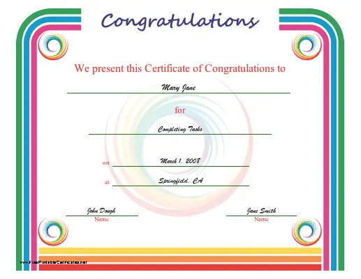 Congratulations certificate