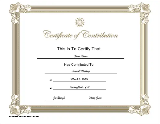 Contribution certificate