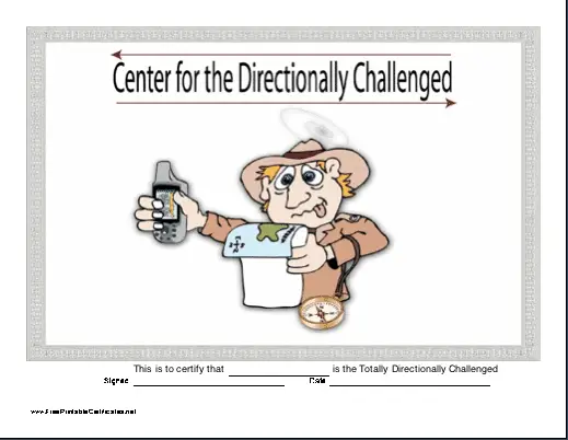 Directionally Challenged certificate
