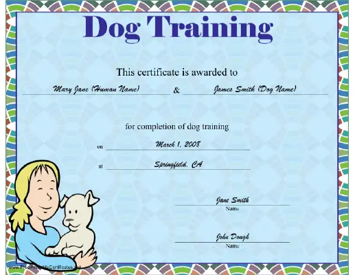 Dog Training certificate