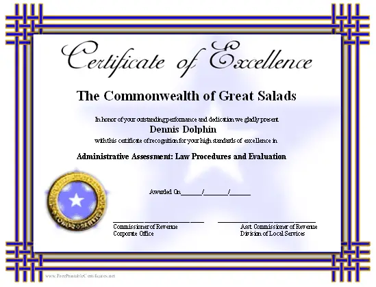 Excellence certificate