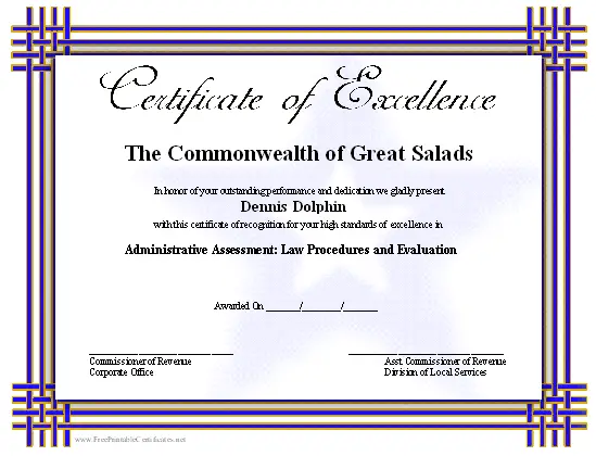 Excellence certificate