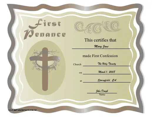 First Confession certificate