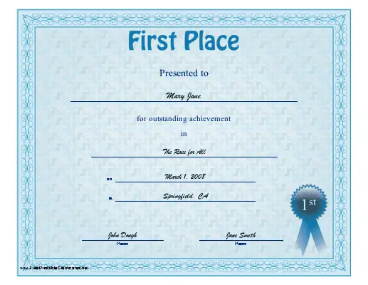 First Place certificate
