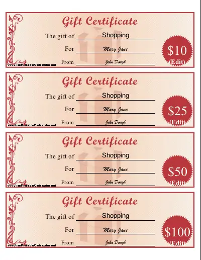 Gift Certificate - Box certificate