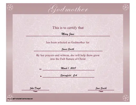 Godmother certificate