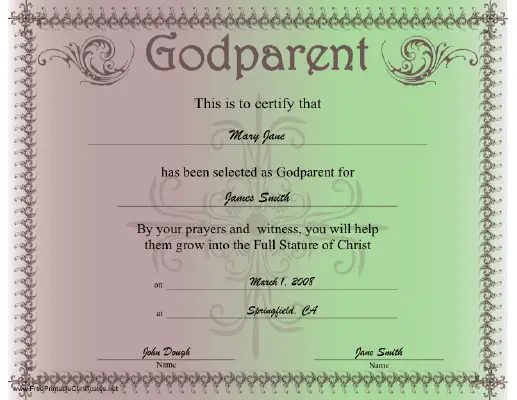 Godparent certificate