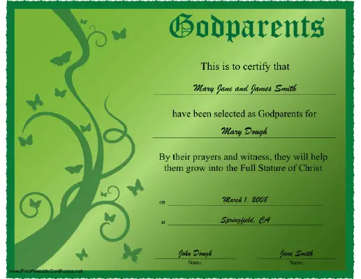 Godparents certificate
