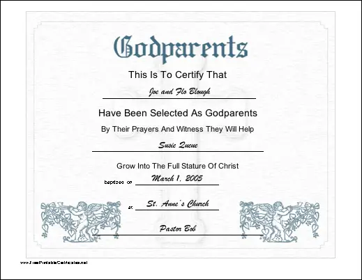 God Parents certificate